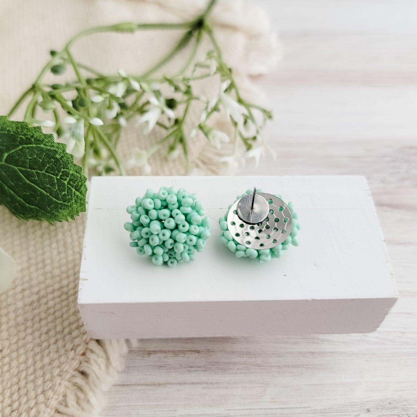 Mint 15mm Small Seed Bead Topper, 1 Pair