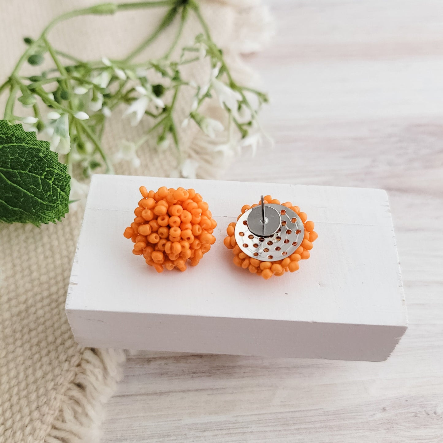 Light Orange 15mm Small Seed Bead Topper, 1 Pair