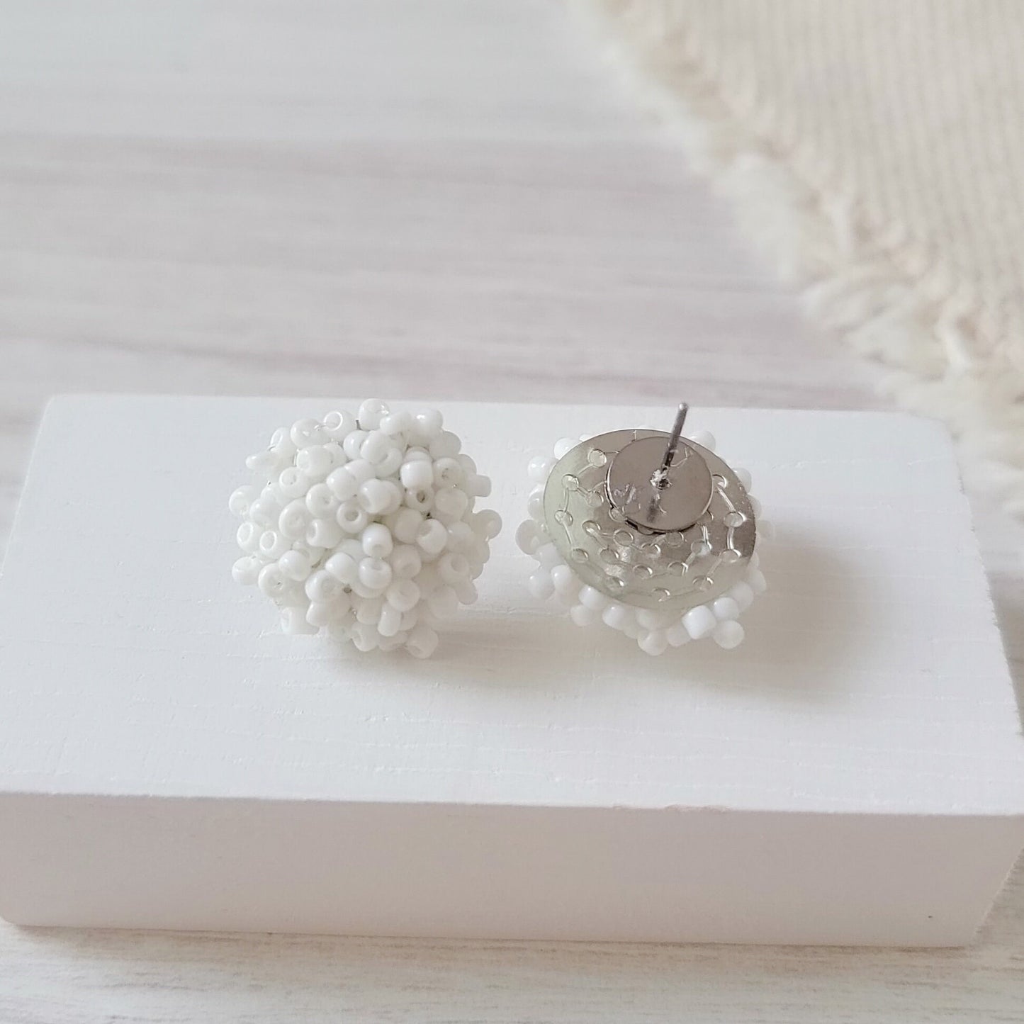 White (Silver Hardware) 15mm Small Seed Bead Topper, 1 Pair