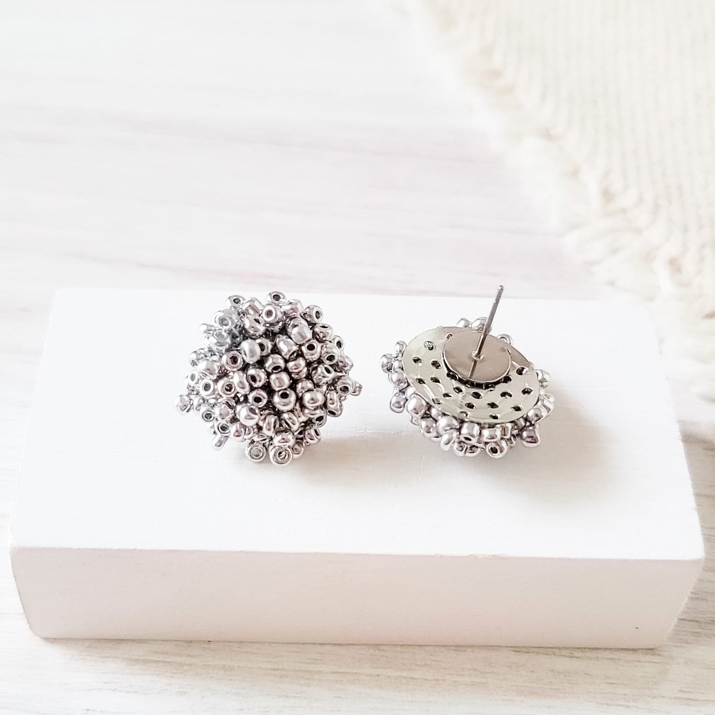 Silver 15mm Small Seed Bead Topper, 1 Pair