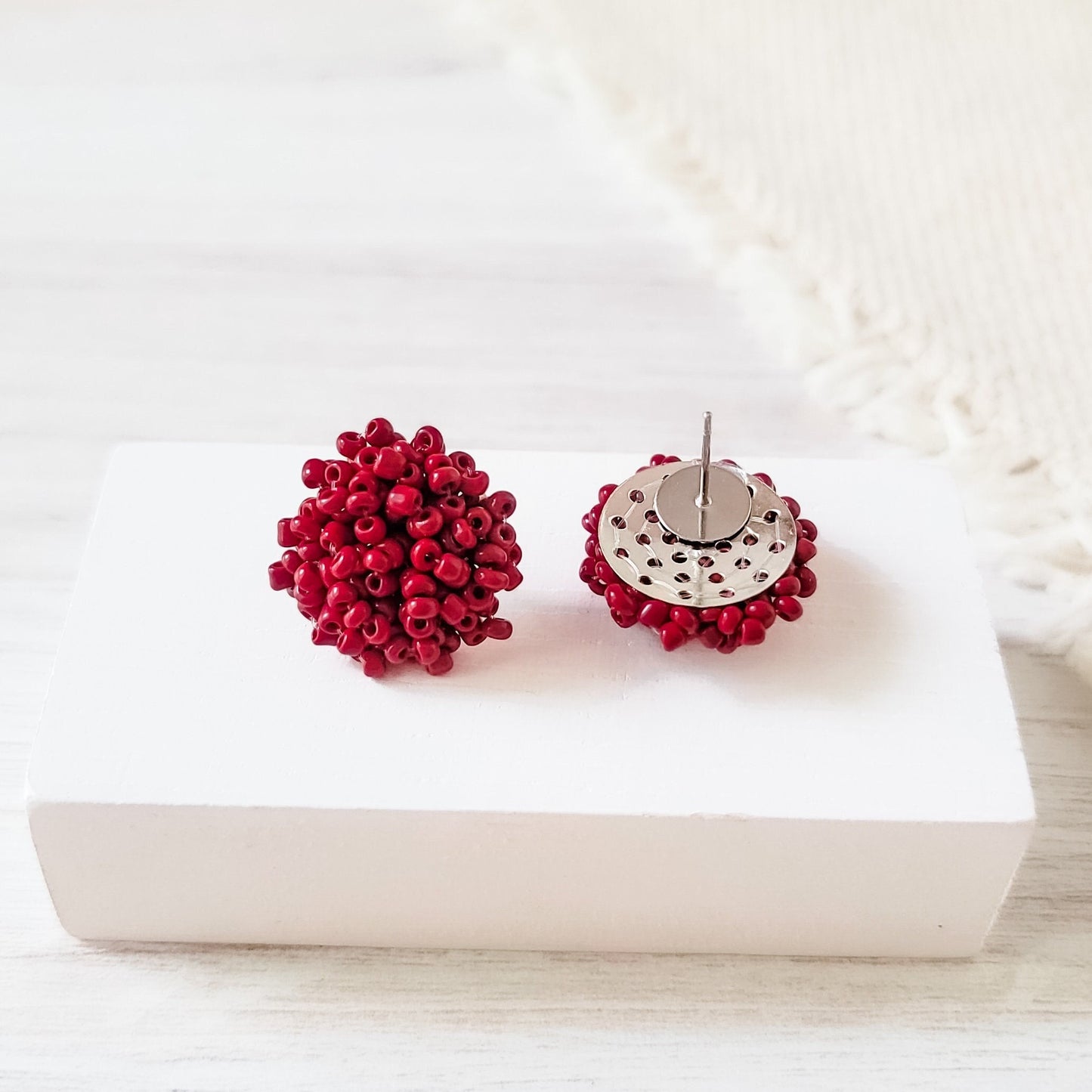 Maroon 15mm Small Seed Bead Topper, 1 Pair