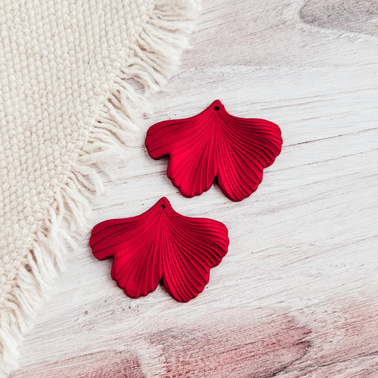 Satin Red Ginkgo Leaf Pendants, 10 Pieces, Ginkgo #16