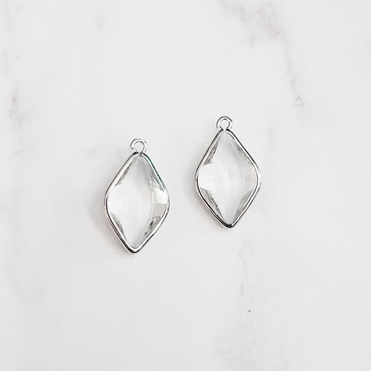 Silver Rhombus Crystal Charms, 10 Pieces