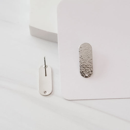 Silver Shimmer Oval Stud Earring Findings, 10 Pieces