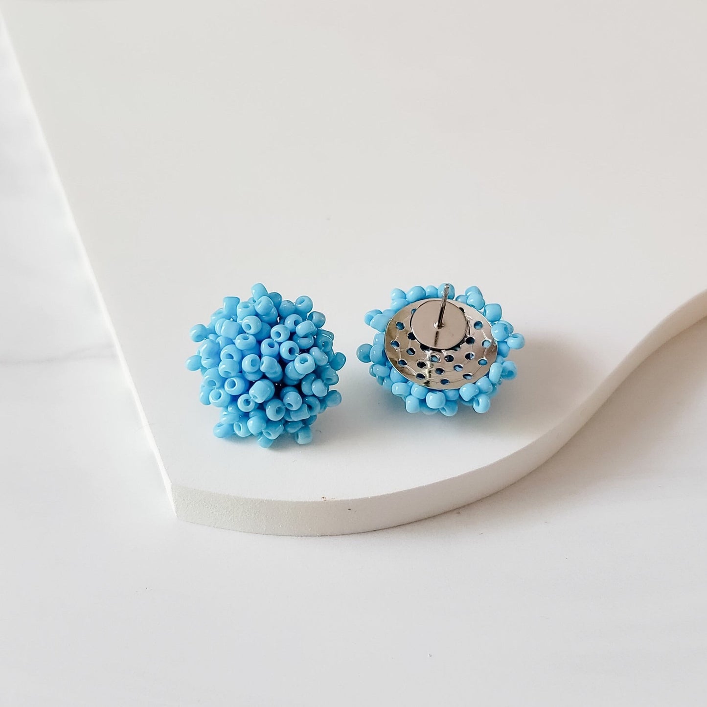 Sky Blue 15mm Small Seed Bead Topper, 1 Pair