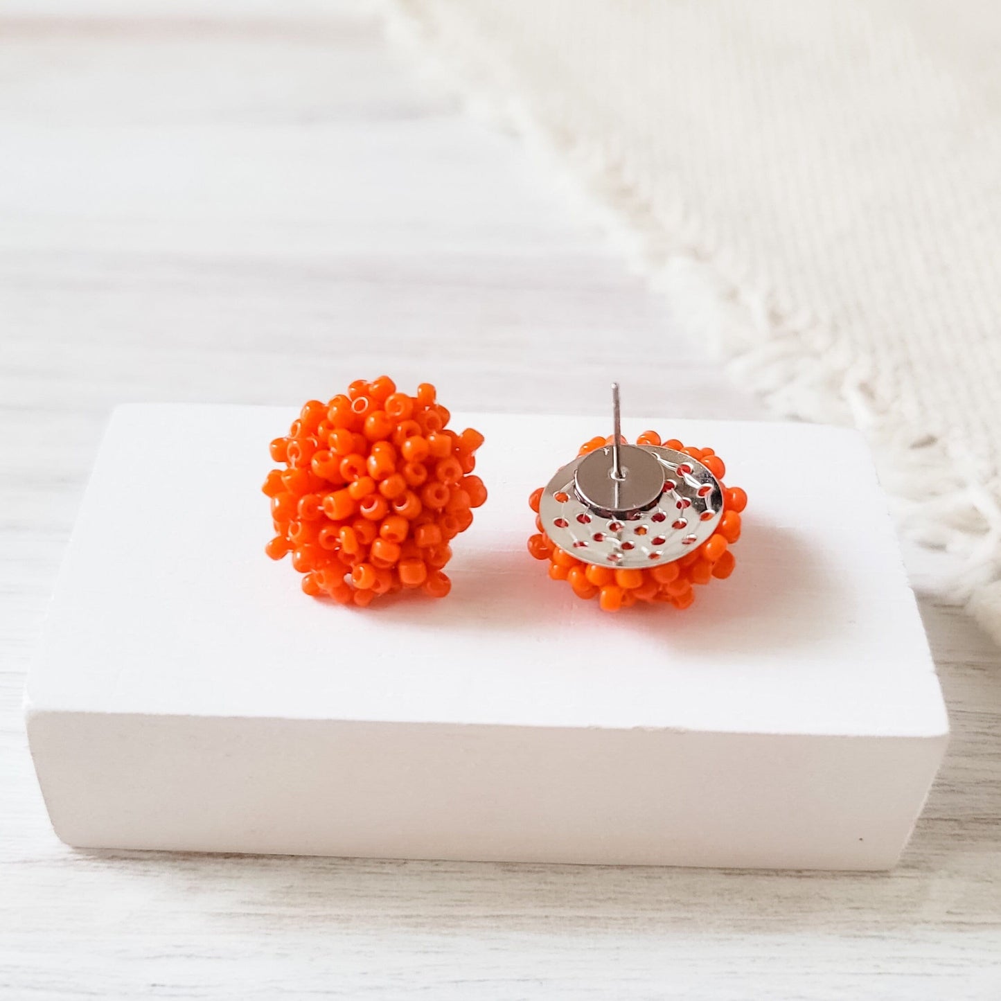 True Orange 15mm Small Seed Bead Topper, 1 Pair