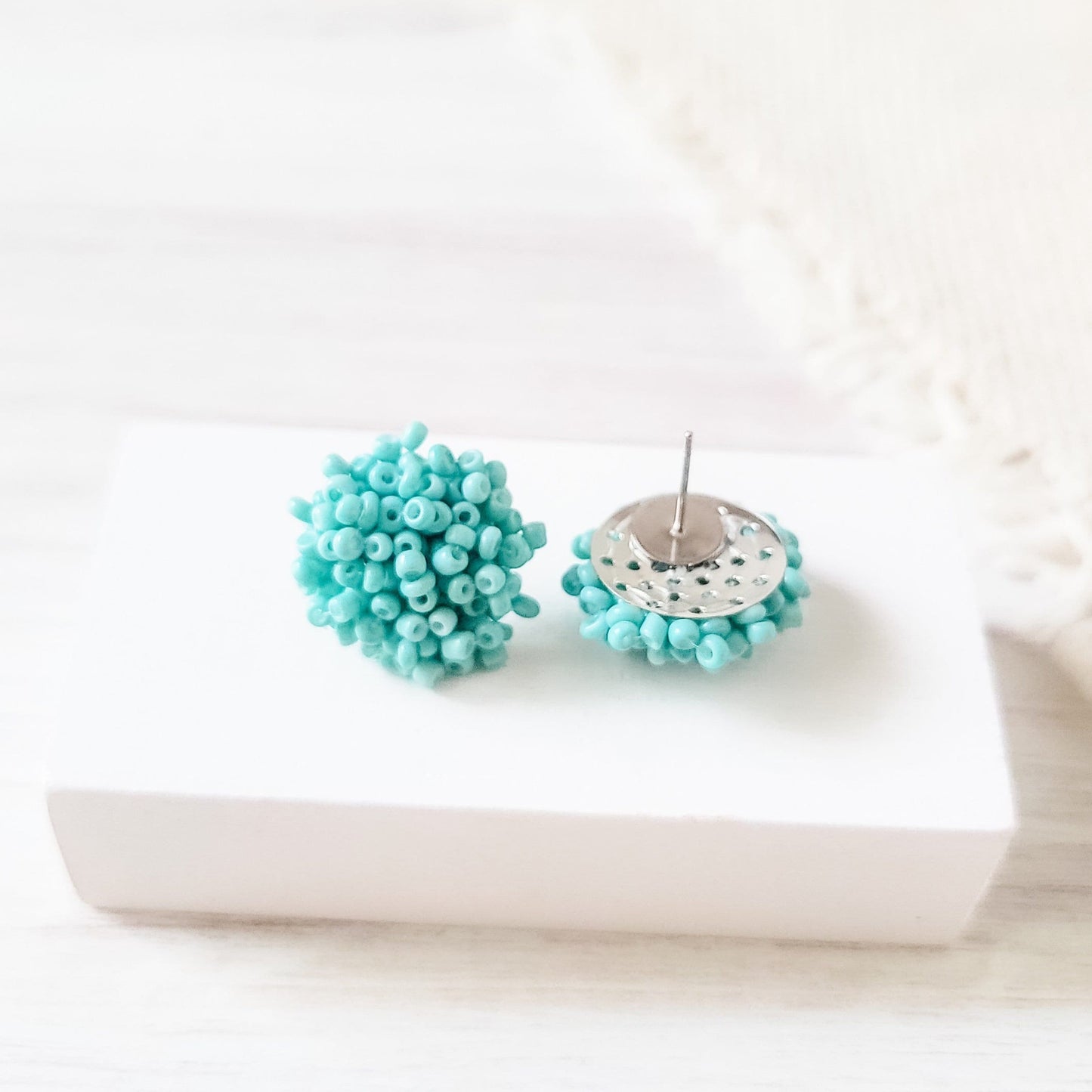Light Turquoise 15mm Small Seed Bead Topper, 1 Pair