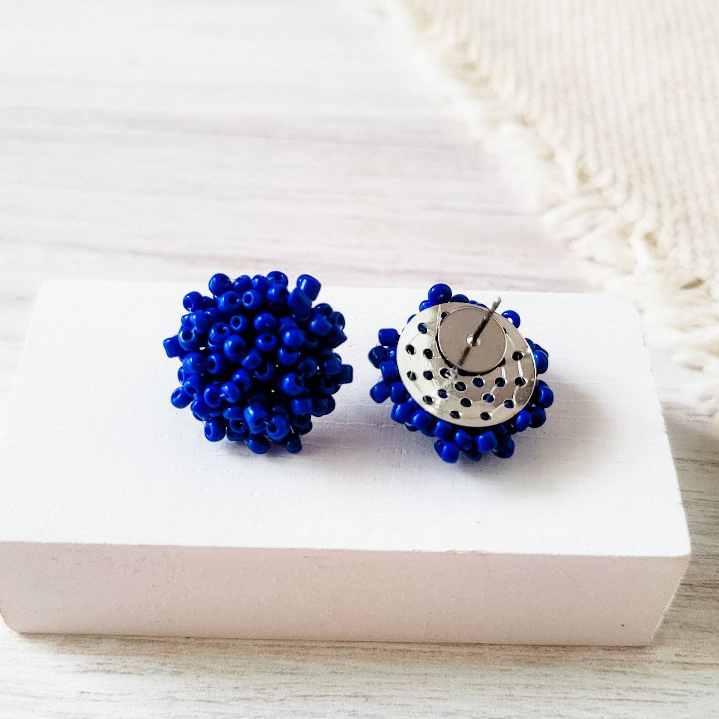 Royal Blue 15mm Small Seed Bead Topper, 1 Pair