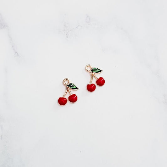 Petite Red Cherry Gold-Plated Enamel Charms, 10 Pieces