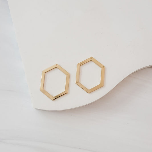 Open Hexagon GOLD 1-Hole Brass Charms, 10 Pieces