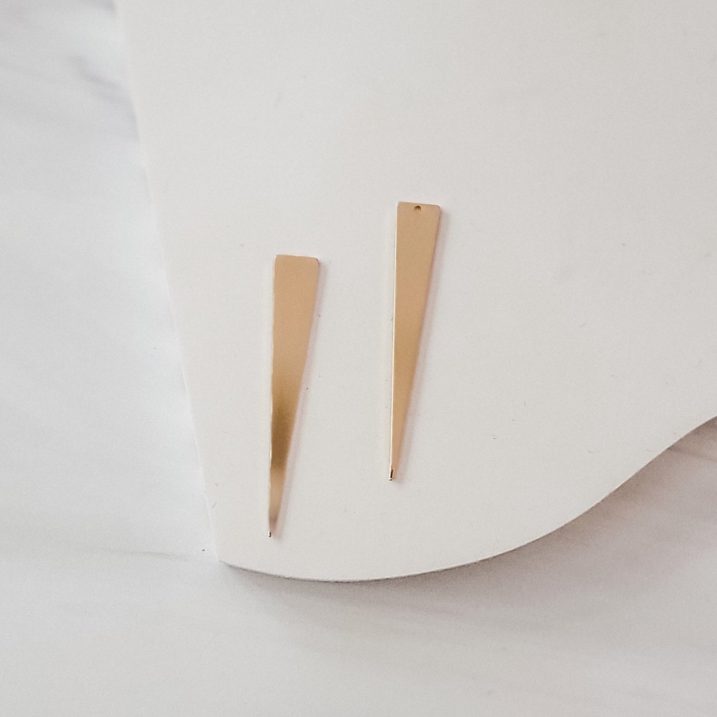 Gold Elongated Narrow Triangle 1-Hole Brass Charms, 10 Pieces