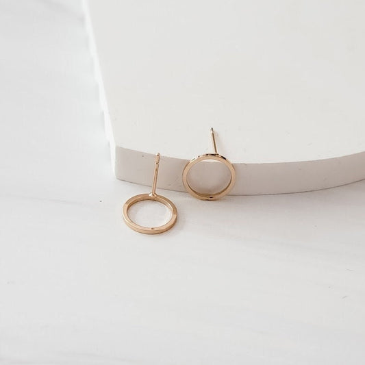 Gold Minimalist Open Circle Brass 12mm Stud Earring Findings, 10 Pieces
