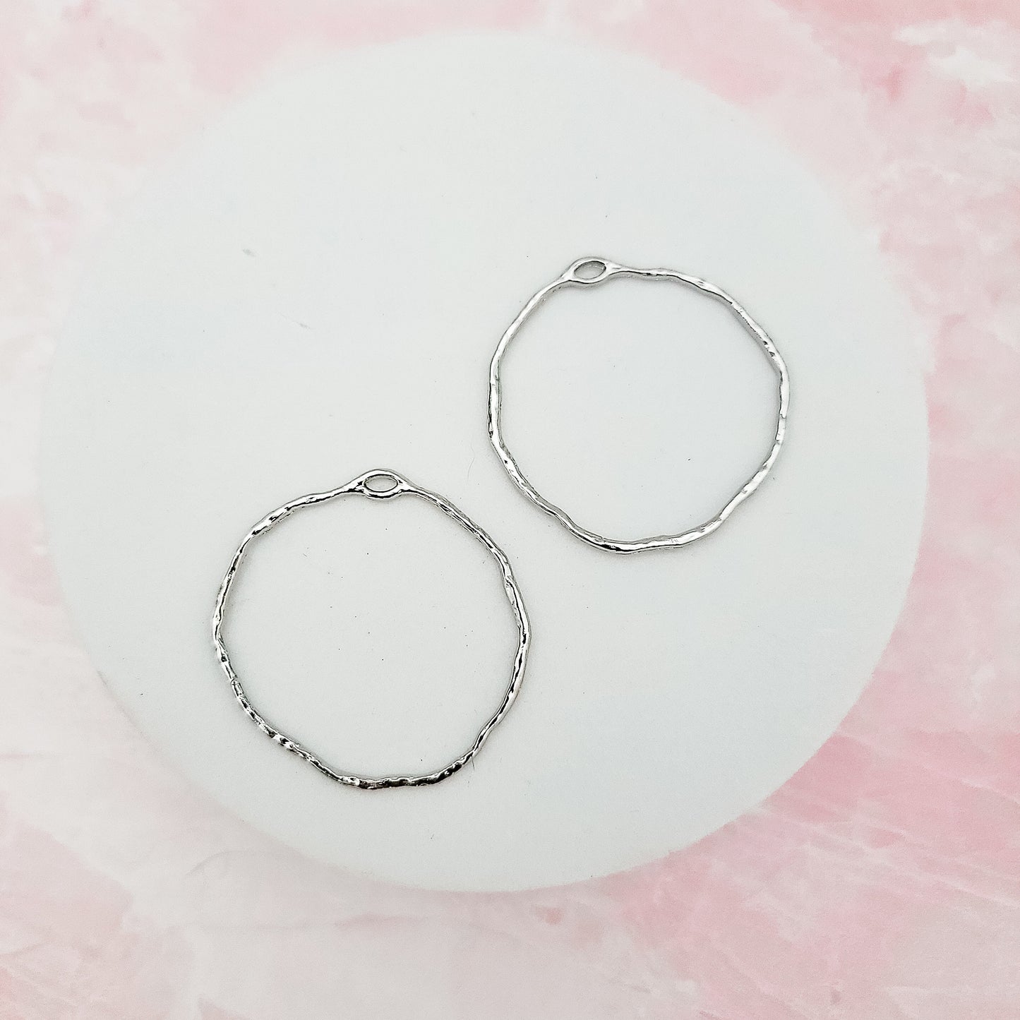 42mm Hammered Silver Circle Brass Charm with Hole, 10 Pieces