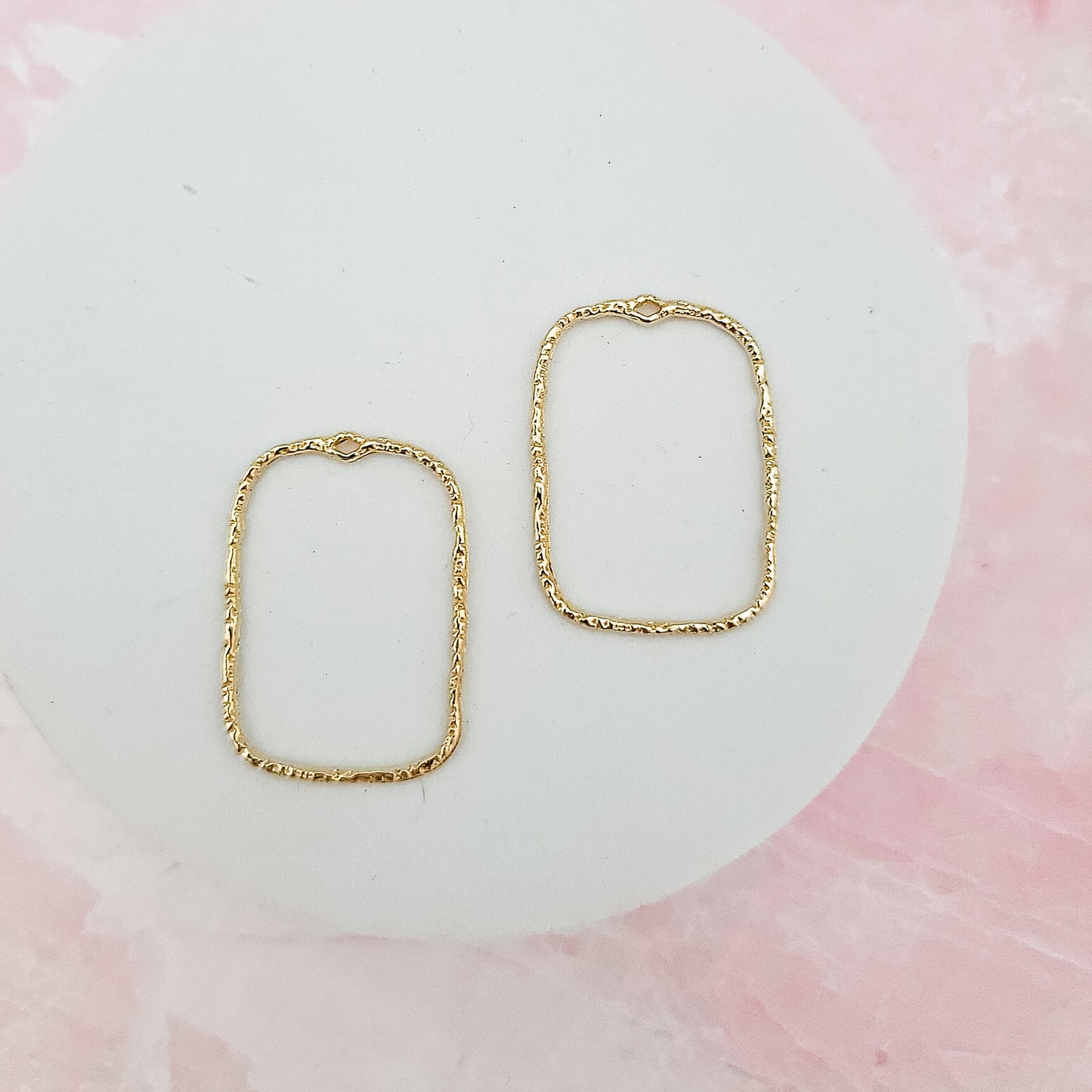 34mm Hammered Gold Rectangle Brass Charm with Hole, 10 Pieces