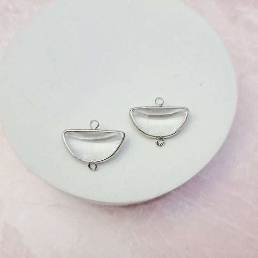 Silver Half Moon Crystal Links, 10 Pieces