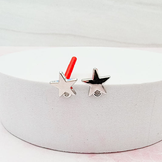 Silver Brass Star Stud with Loop (Sterling Silver Post), 10 Pieces