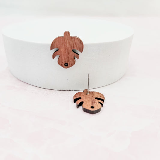 Walnut Wooden Monstera Studs, 10 Pieces, Wood #1