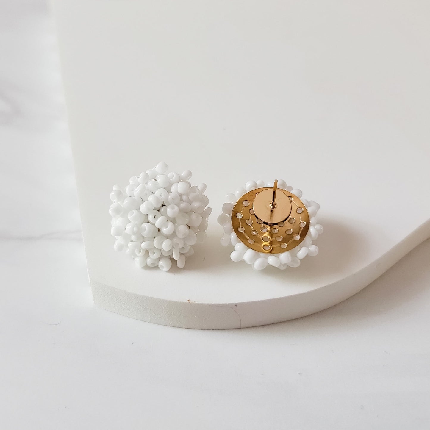 White (Gold Hardware) 15mm Small Seed Bead Topper, 1 Pair