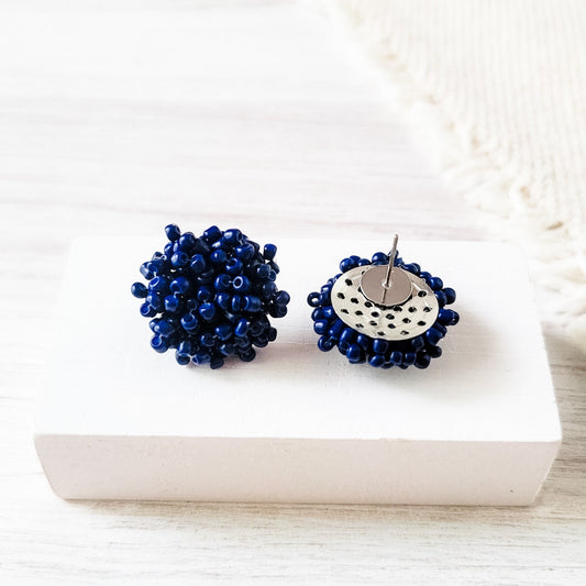 Navy Blue 15mm Small Seed Bead Topper, 1 Pair