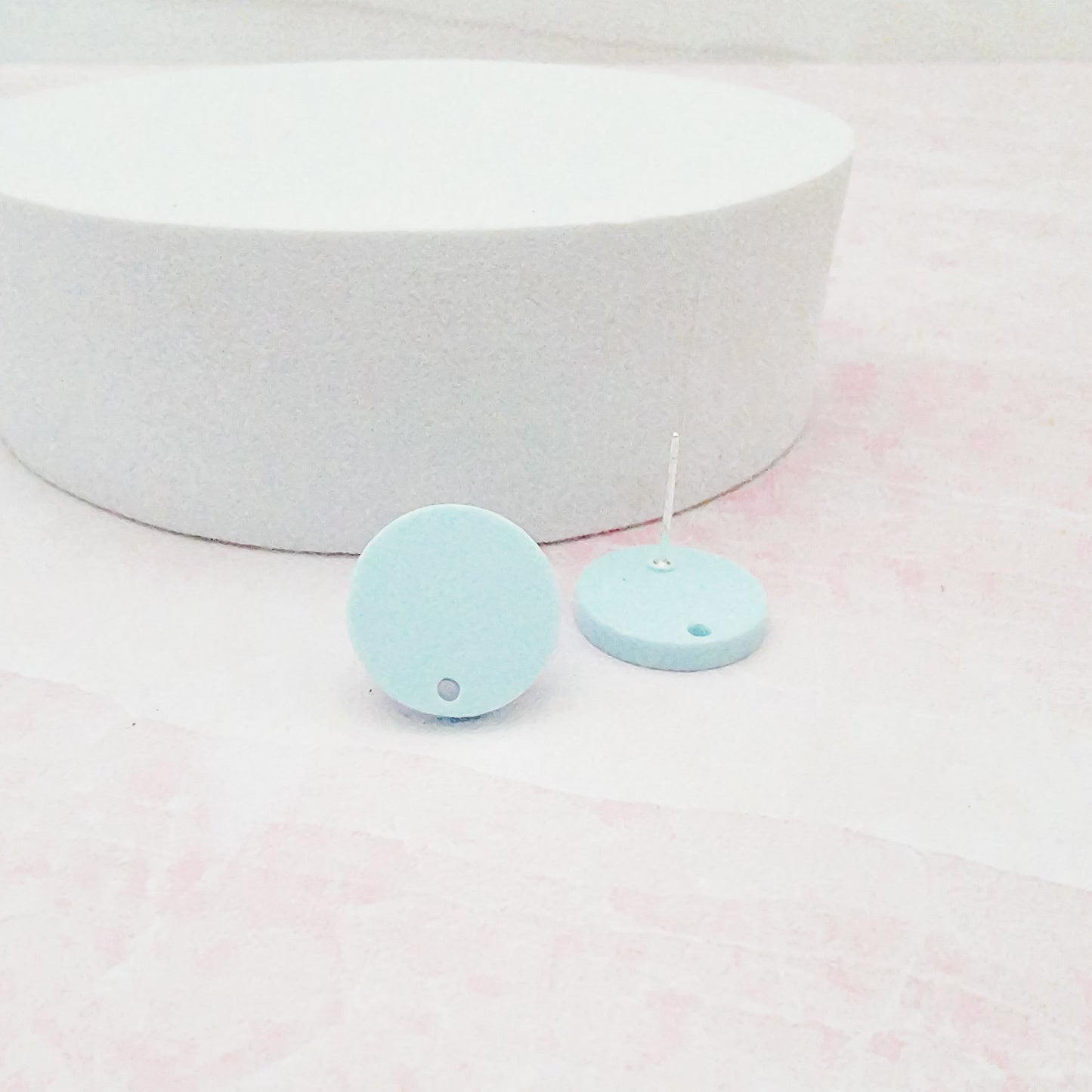 Matte Baby Blue Acrylic Circle Stud Earring Findings (16mm), 10 Pieces, Acrylic Stud #16