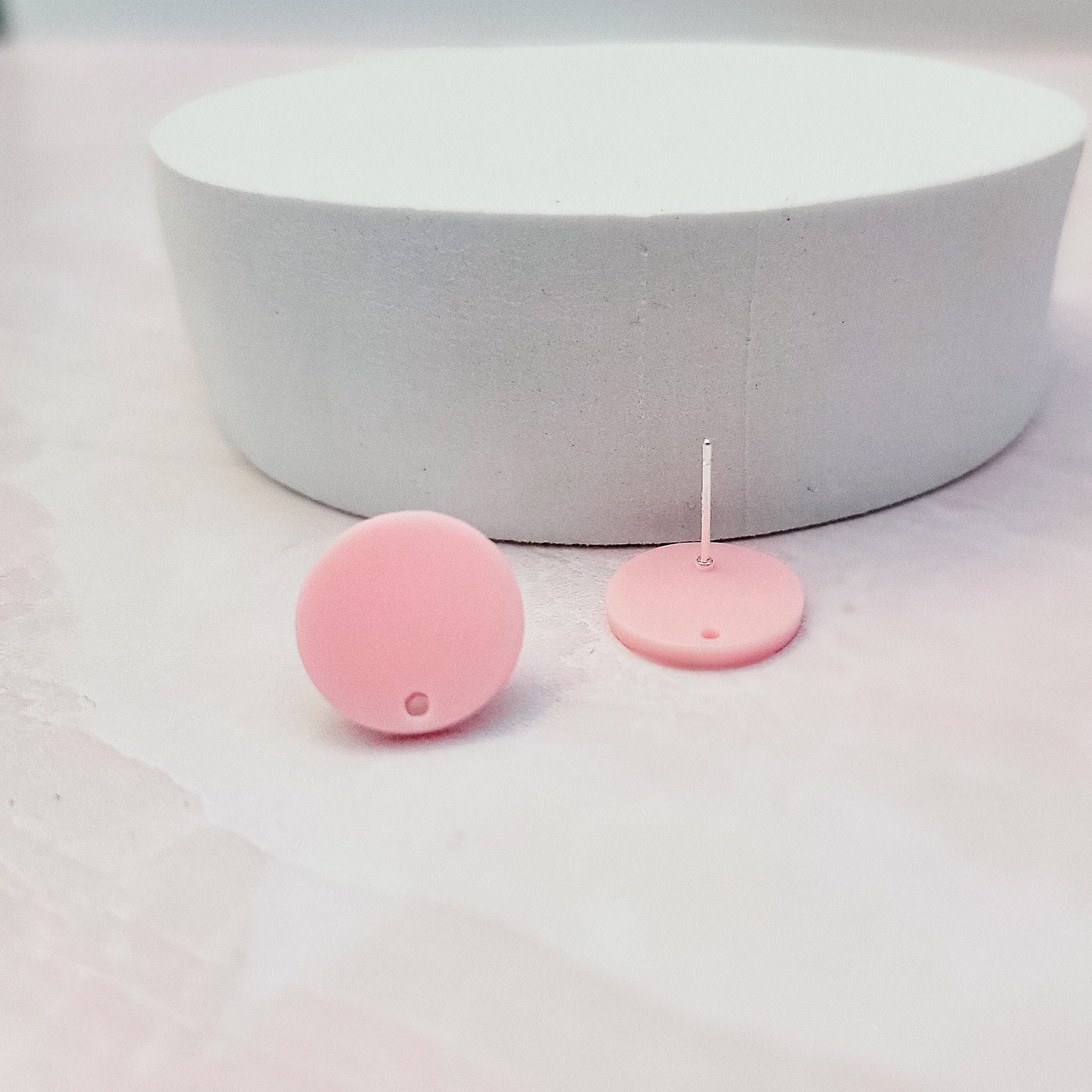 Matte Light Pink Acrylic Circle Stud Earring Findings (16mm), 10 Pieces, Acrylic Stud #12