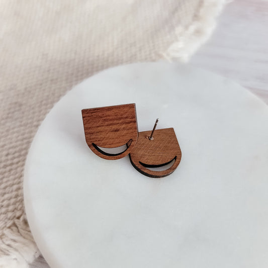 Walnut Wooden Cut Out Semi Oval Studs, 10 Pieces, Wood #16