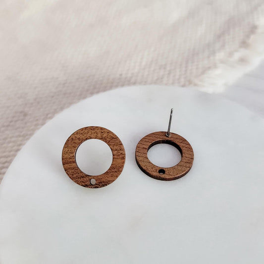 Walnut Wooden Open Circle Studs, 10 Pieces, Wood #18