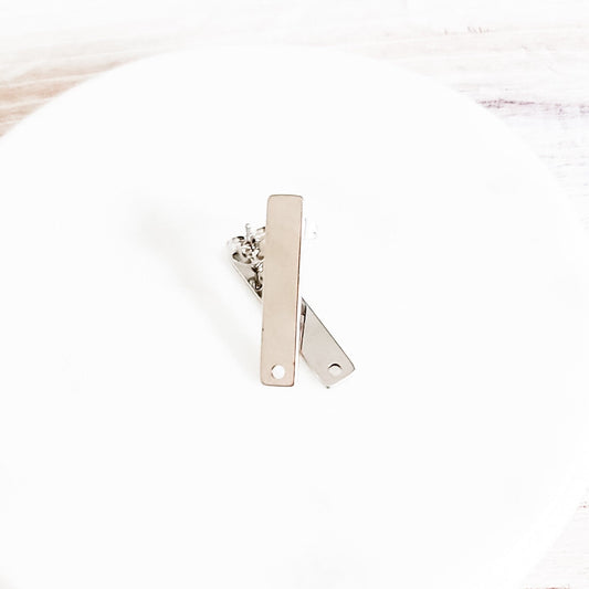 Silver Stainless Steel Long Rectangle Stud Connector, 10 Pieces