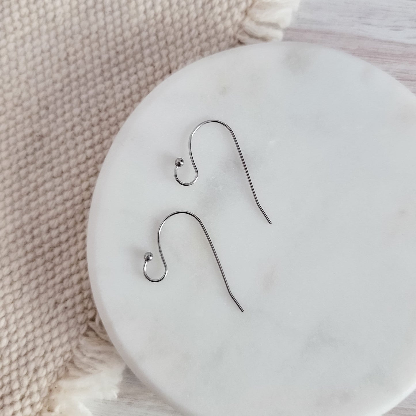 Ball Style Large Loop Silver Ear Wires Stainless Steel, 20 Pieces