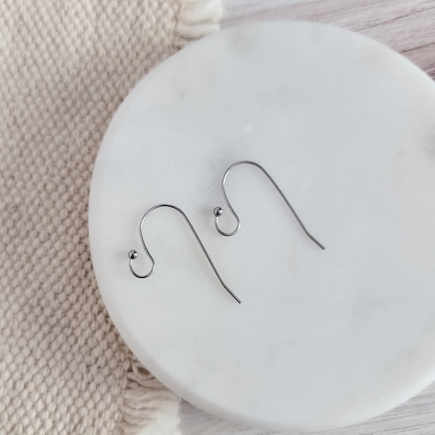 Ball Style Large Loop Silver Ear Wires Stainless Steel, 20 Pieces