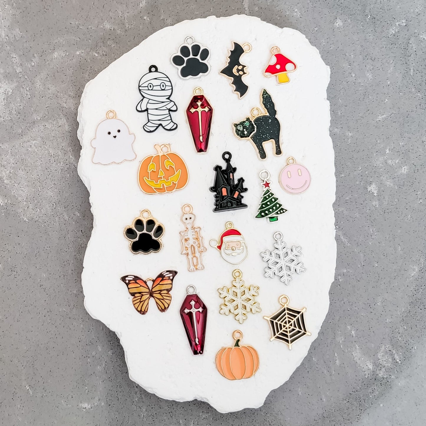Skeleton (White and Gold) Enamel and Alloy Pendant Charm, 10 Pieces