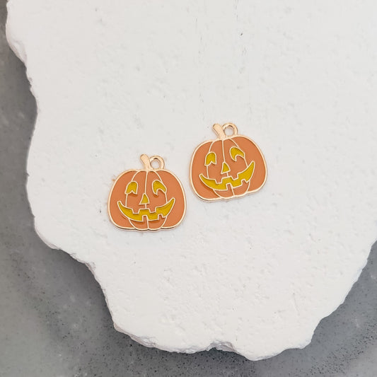 Jack-O-Lantern Orange, Yellow, & Gold Enamel and Alloy Charm, 10 Pieces