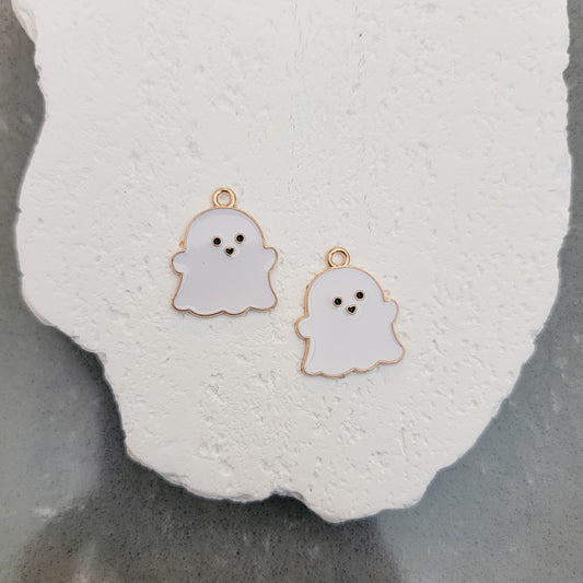 White and Gold Ghost Enamel & Alloy Charm, 10 Pieces