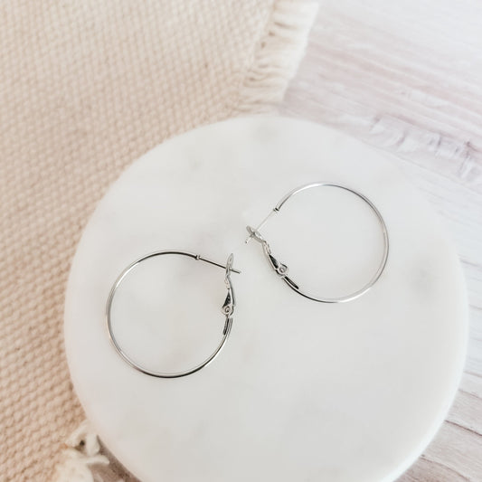 Premium Silver 30mm Leverback Stainless Steel Hoop (1.2mm Wide), 10 pieces