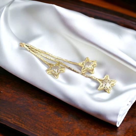 Gold Star Chain Cubic Zirconia Charms, 10 Pieces