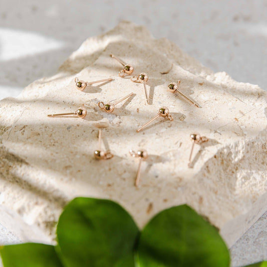 Rose Gold Large Ball Stud Posts Stainless Steel (8mm), 10 Pieces