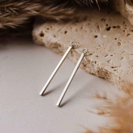 43mm Silver Stainless Steel Bar Pendant Connectors, 10 Pieces