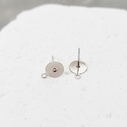 Bulk 8mm Silver Flat Pad Earring Posts Connectors With Loop, 100 Pieces