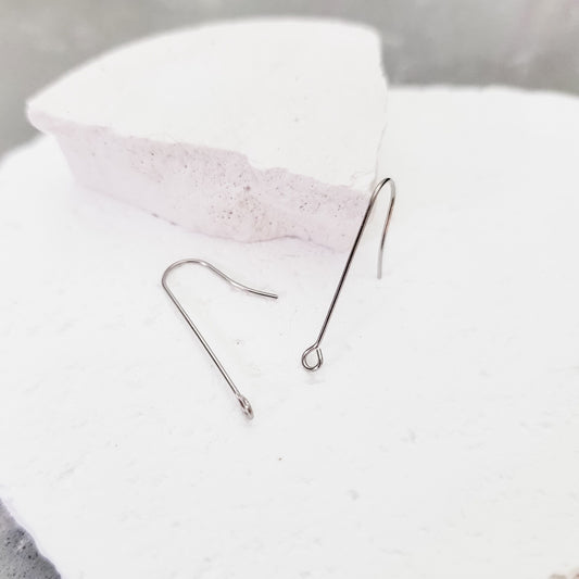 Silver 28mm Elongated Forward-Facing Stainless Steel Ear Wires 20 Pieces