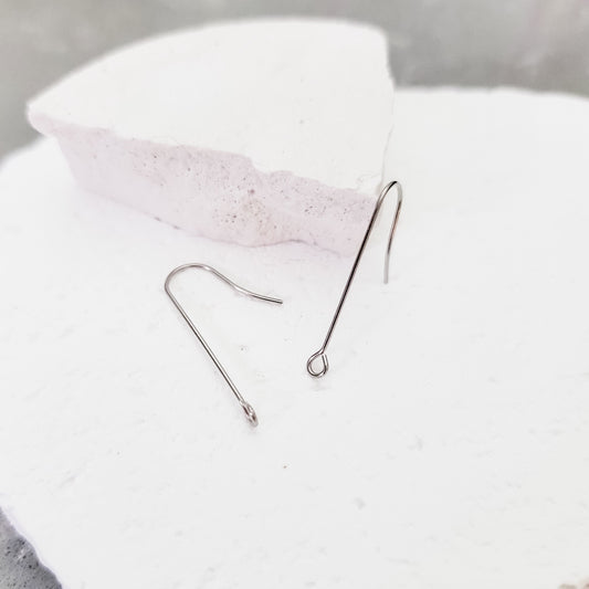 Silver 40mm Elongated Forward-Facing Stainless Steel Ear Wires 20 Pieces