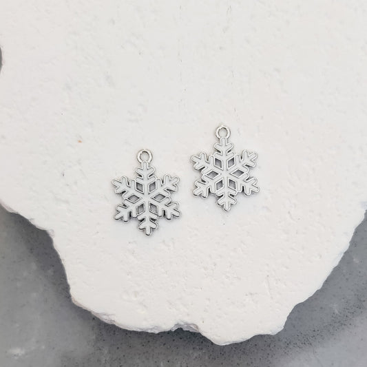 Silver and White Snowflake Enamel and Alloy Pendant Charm, 10 Pieces