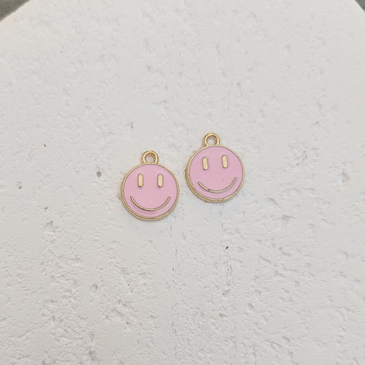 Pink Happy Face Enamel and Alloy Pendant Charm, 10 Pieces