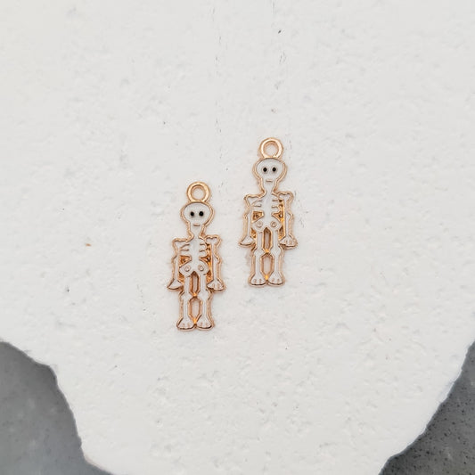 Skeleton (White and Gold) Enamel and Alloy Pendant Charm, 10 Pieces