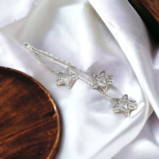 Silver Star Chain Cubic Zirconia Charms, 10 Pieces