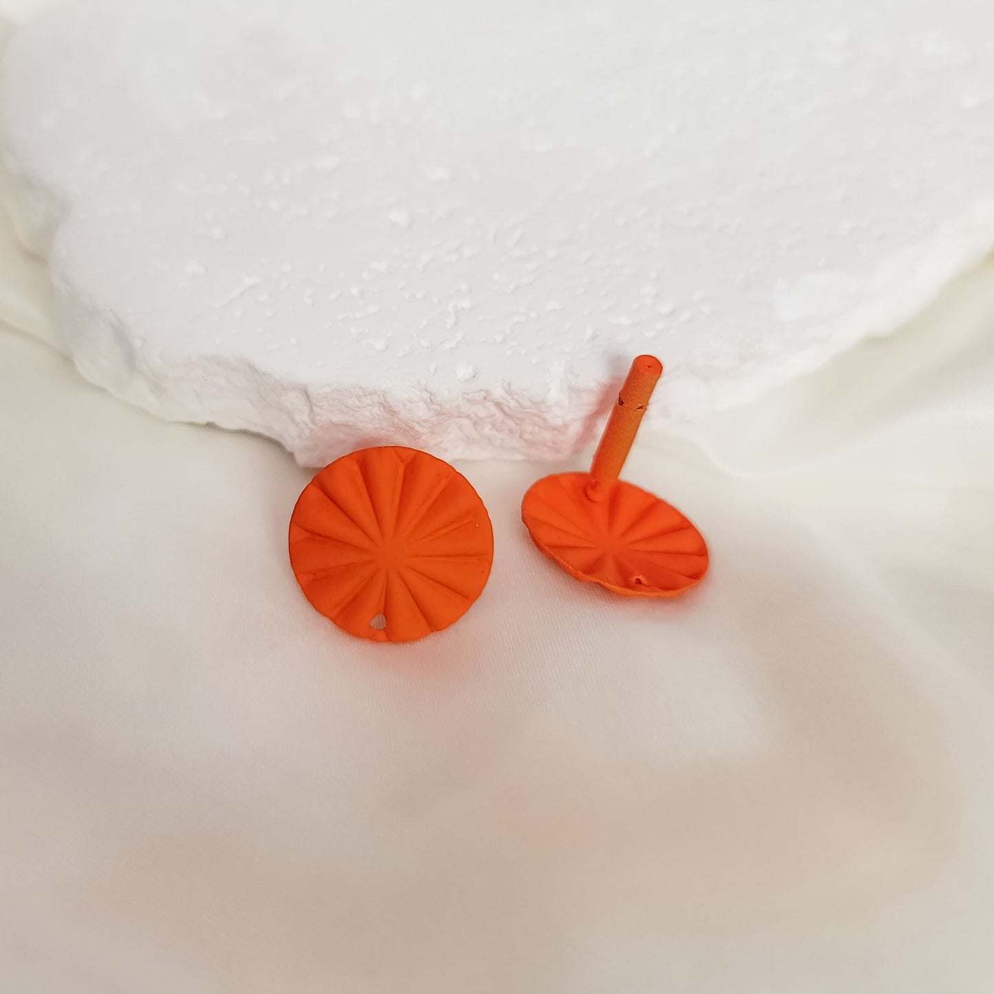 ORANGE Starburst Circle Stud Connectors (17 mm), Round Wood Post Earring Connector, One Hole Circle Stainless Steel Post Finding