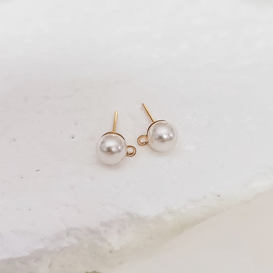 Gold 6mm Imitation Pearl Stud Connector with Stainless Steel Posts, 10 Pieces