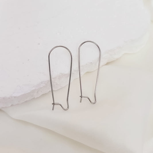 Silver 33mm Kidney Ear Wires, 20 Pieces