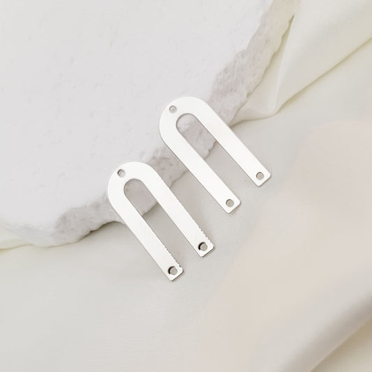 Silver Brass Narrow Arch 3-Hole Arch Connectors, 10 Pieces