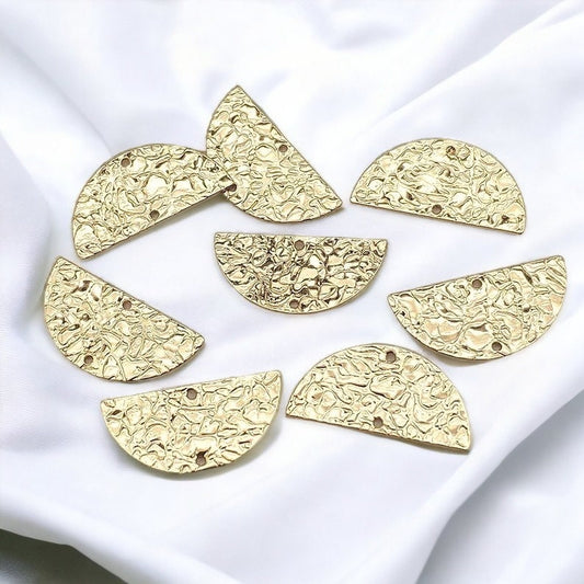 Brass Hammered Semicircle 2-Hole Connectors, 10 Pieces