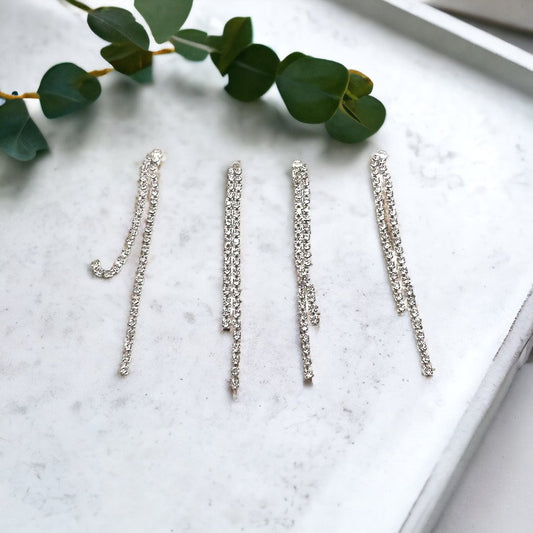 Silver Rhinestone Claw Chain Charms (DOUBLE Strand), 10 Pieces